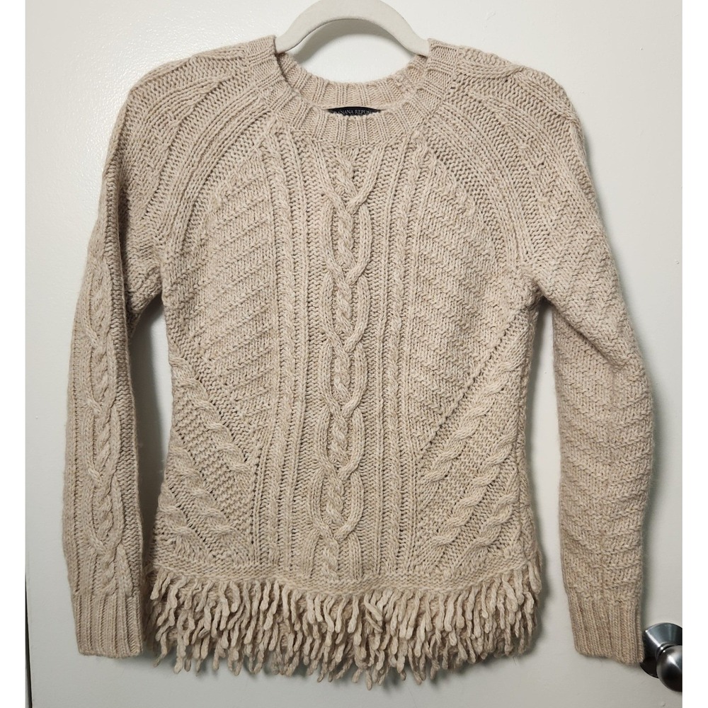 Banana Republic Wool‎ Alpaca Blend Sweater Women's Small Fringe Cable Knit Italy